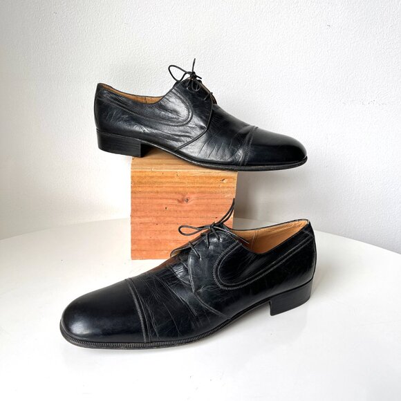 Vintage Men\'s Artioli Italian Leather Black Lace Up Derby Dress Shoes 11.5 B